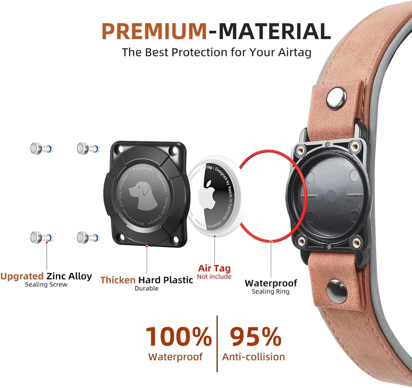 Collar de Cuero para Perro con Porta AirTag Integrado | Diseño Reflectivo Ajustable