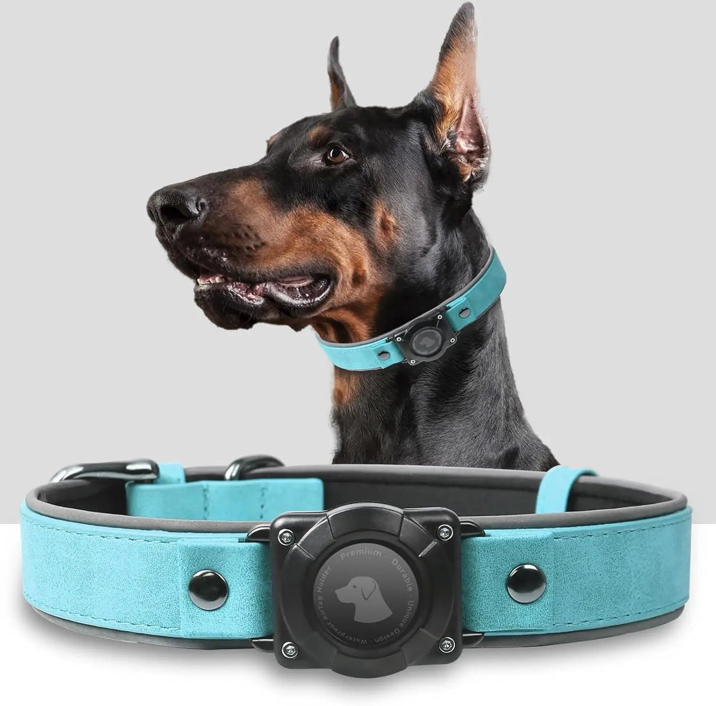 Collar de Cuero para Perro con Porta AirTag Integrado | Diseño Reflectivo Ajustable