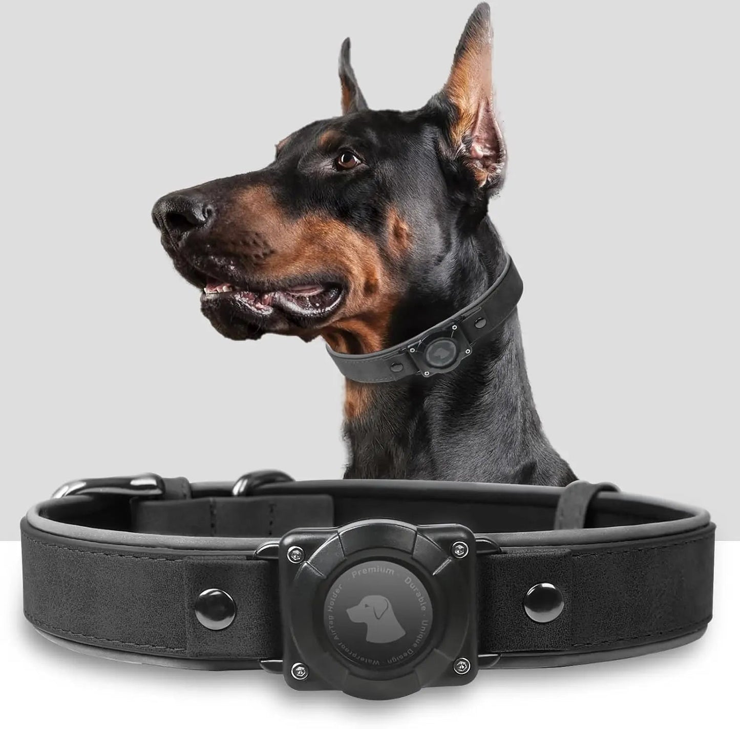 Collar de Cuero para Perro con Porta AirTag Integrado | Diseño Reflectivo Ajustable