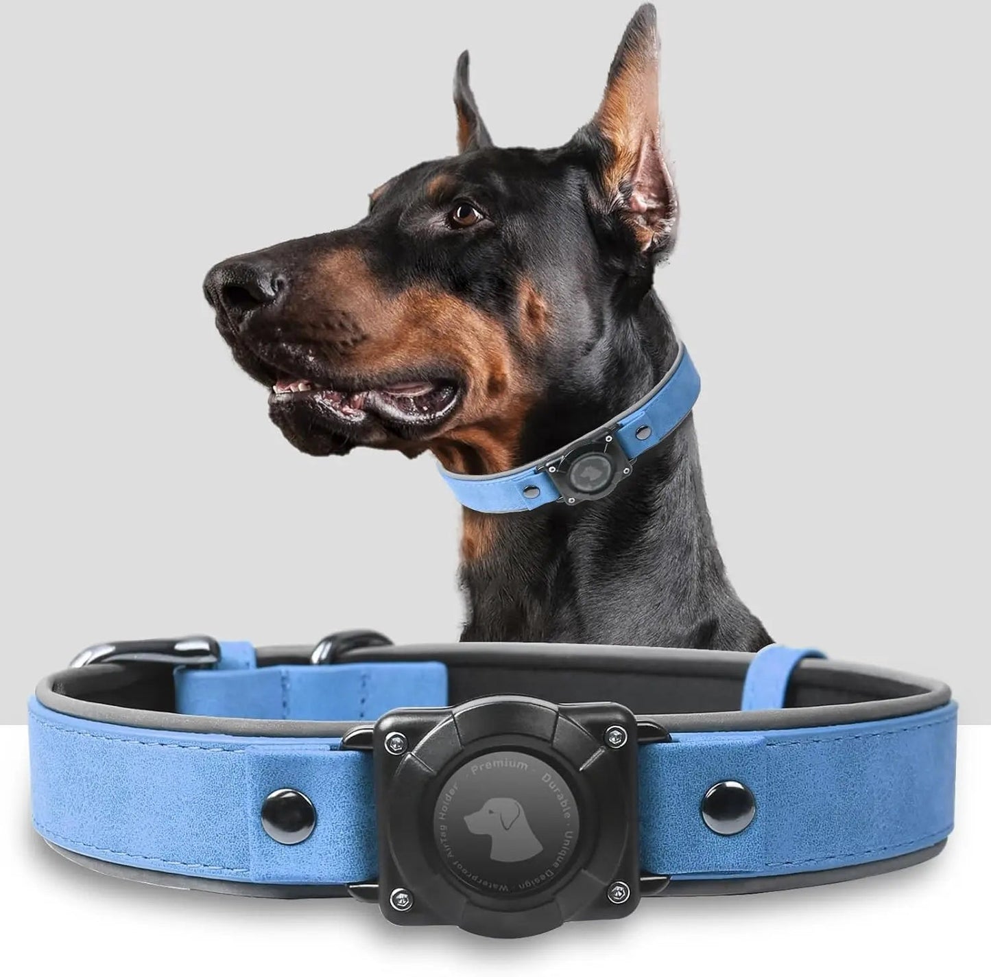 Collar de Cuero para Perro con Porta AirTag Integrado | Diseño Reflectivo Ajustable