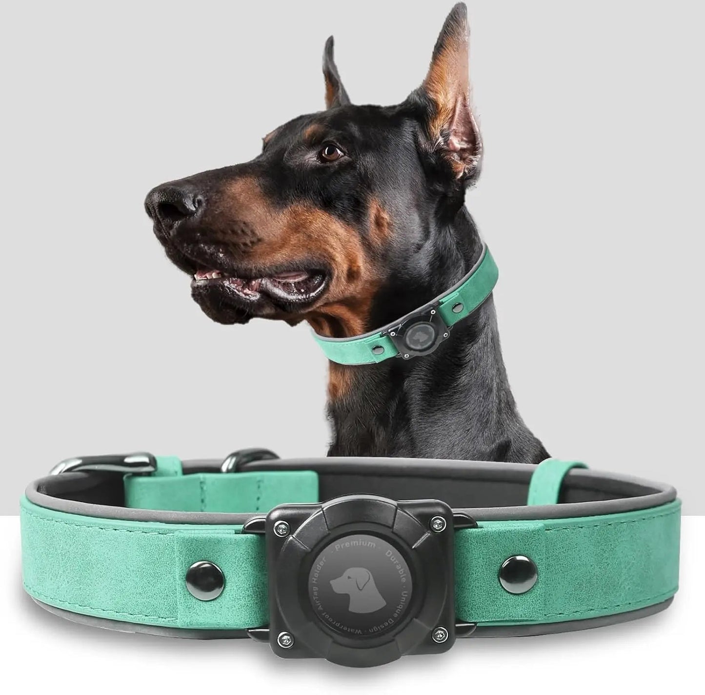 Collar de Cuero para Perro con Porta AirTag Integrado | Diseño Reflectivo Ajustable