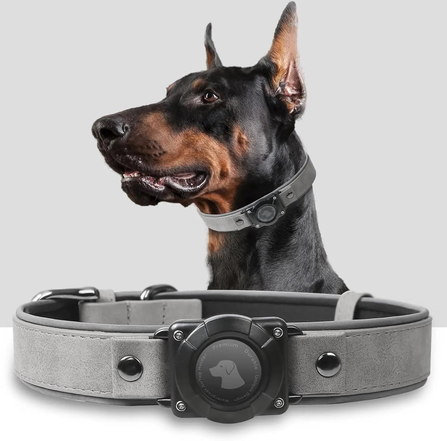 Collar de Cuero para Perro con Porta AirTag Integrado | Diseño Reflectivo Ajustable