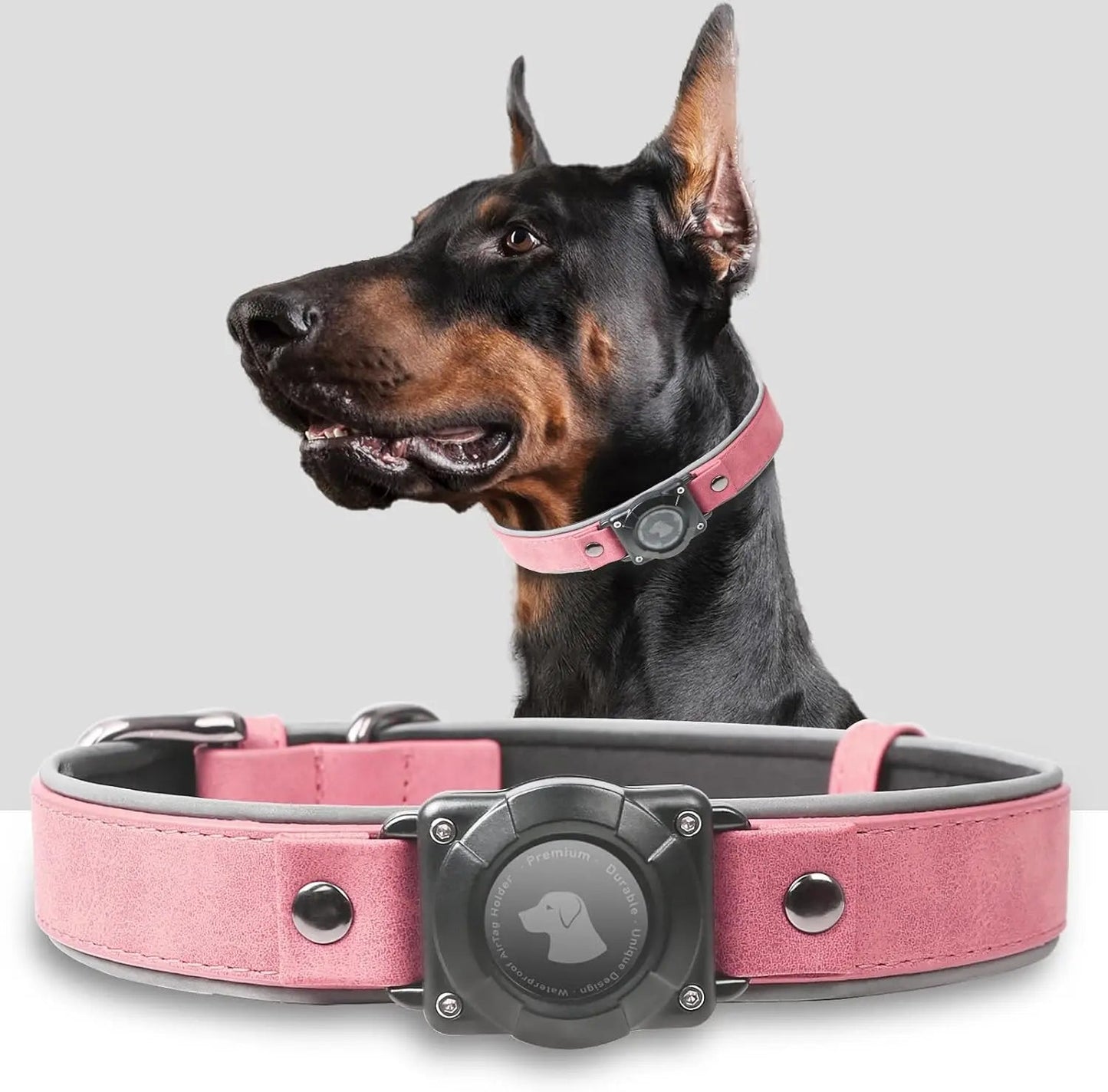 Collar de Cuero para Perro con Porta AirTag Integrado | Diseño Reflectivo Ajustable